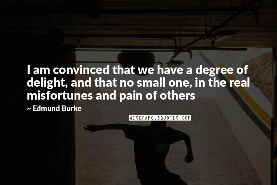 Edmund Burke Quotes: I am convinced that we have a degree of delight, and that no small one, in the real misfortunes and pain of others