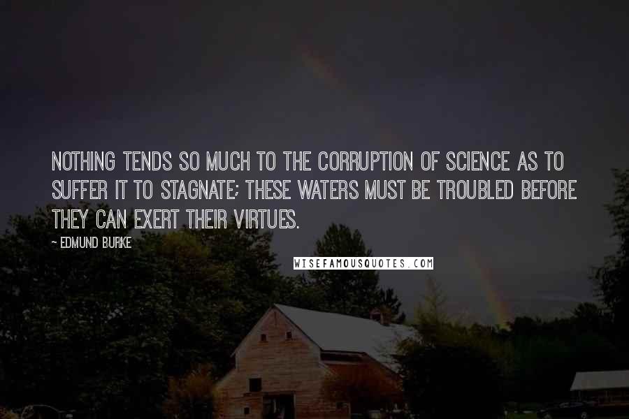 Edmund Burke Quotes: Nothing tends so much to the corruption of science as to suffer it to stagnate; these waters must be troubled before they can exert their virtues.