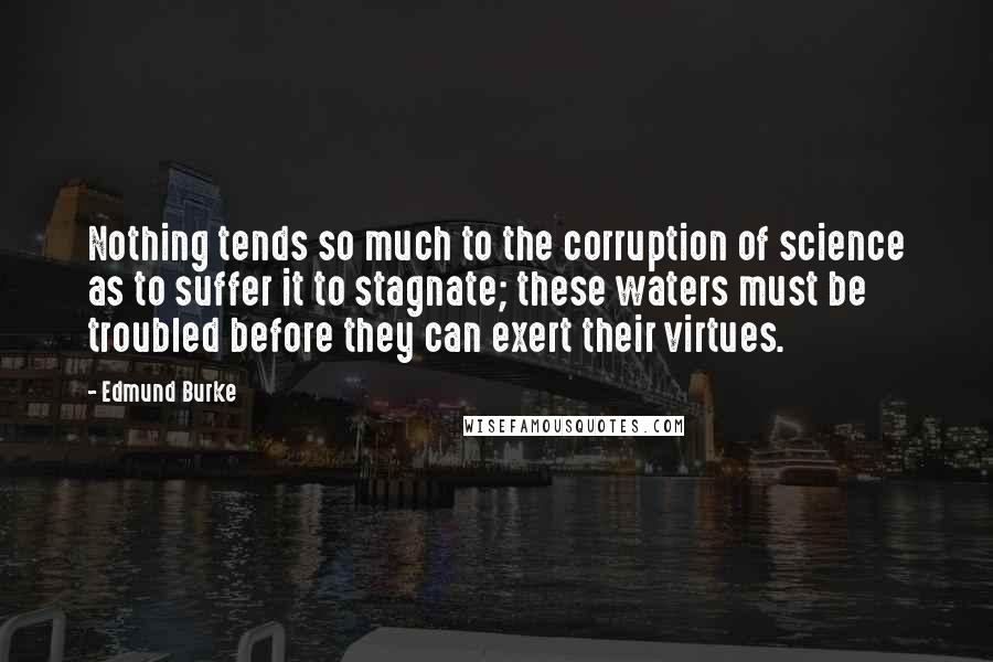 Edmund Burke Quotes: Nothing tends so much to the corruption of science as to suffer it to stagnate; these waters must be troubled before they can exert their virtues.