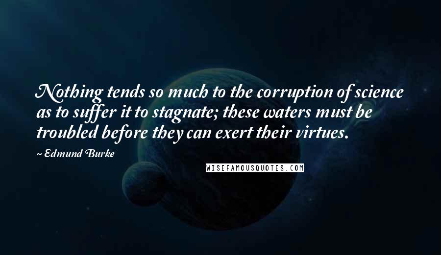 Edmund Burke Quotes: Nothing tends so much to the corruption of science as to suffer it to stagnate; these waters must be troubled before they can exert their virtues.