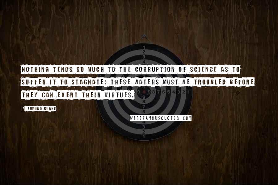 Edmund Burke Quotes: Nothing tends so much to the corruption of science as to suffer it to stagnate; these waters must be troubled before they can exert their virtues.