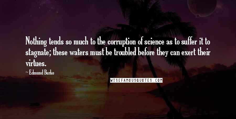 Edmund Burke Quotes: Nothing tends so much to the corruption of science as to suffer it to stagnate; these waters must be troubled before they can exert their virtues.