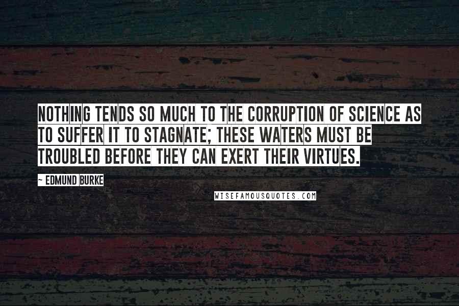 Edmund Burke Quotes: Nothing tends so much to the corruption of science as to suffer it to stagnate; these waters must be troubled before they can exert their virtues.