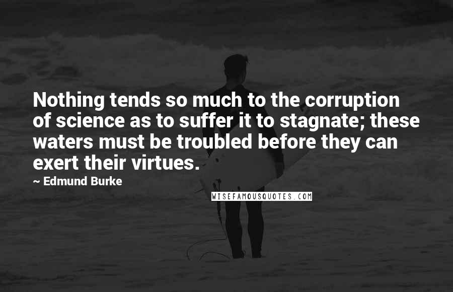 Edmund Burke Quotes: Nothing tends so much to the corruption of science as to suffer it to stagnate; these waters must be troubled before they can exert their virtues.