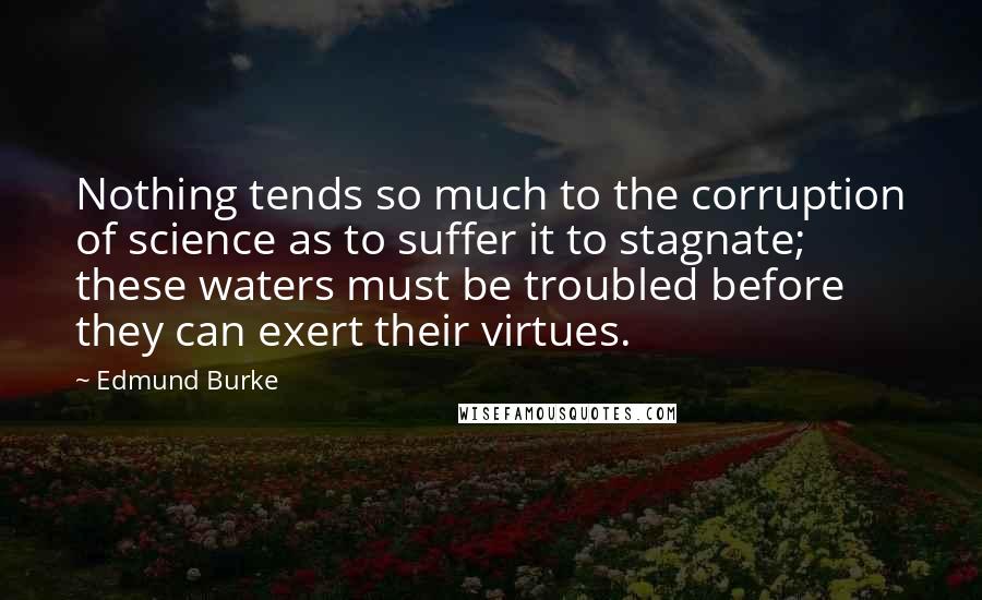 Edmund Burke Quotes: Nothing tends so much to the corruption of science as to suffer it to stagnate; these waters must be troubled before they can exert their virtues.