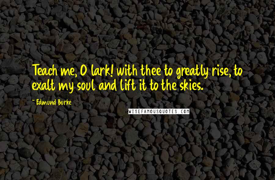 Edmund Burke Quotes: Teach me, O lark! with thee to greatly rise, to exalt my soul and lift it to the skies.