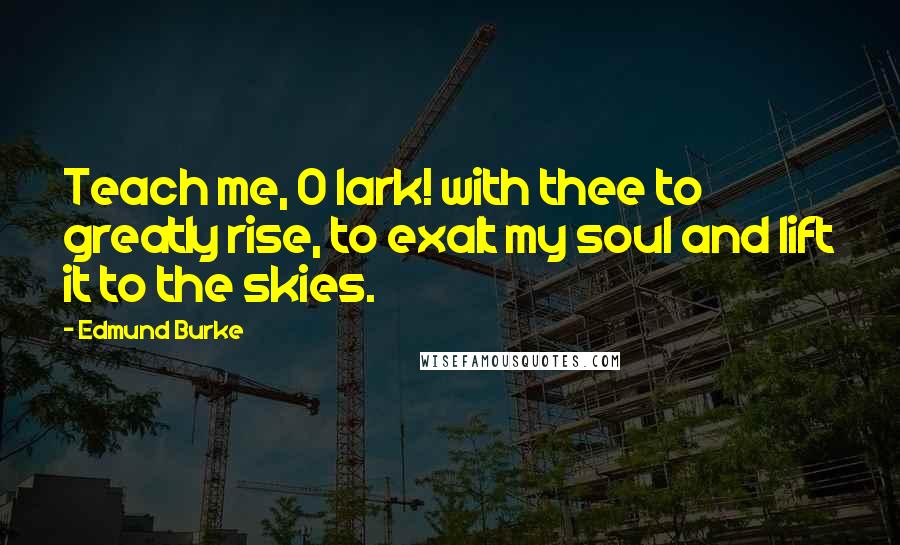 Edmund Burke Quotes: Teach me, O lark! with thee to greatly rise, to exalt my soul and lift it to the skies.