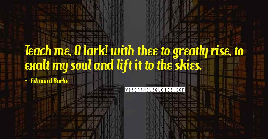 Edmund Burke Quotes: Teach me, O lark! with thee to greatly rise, to exalt my soul and lift it to the skies.