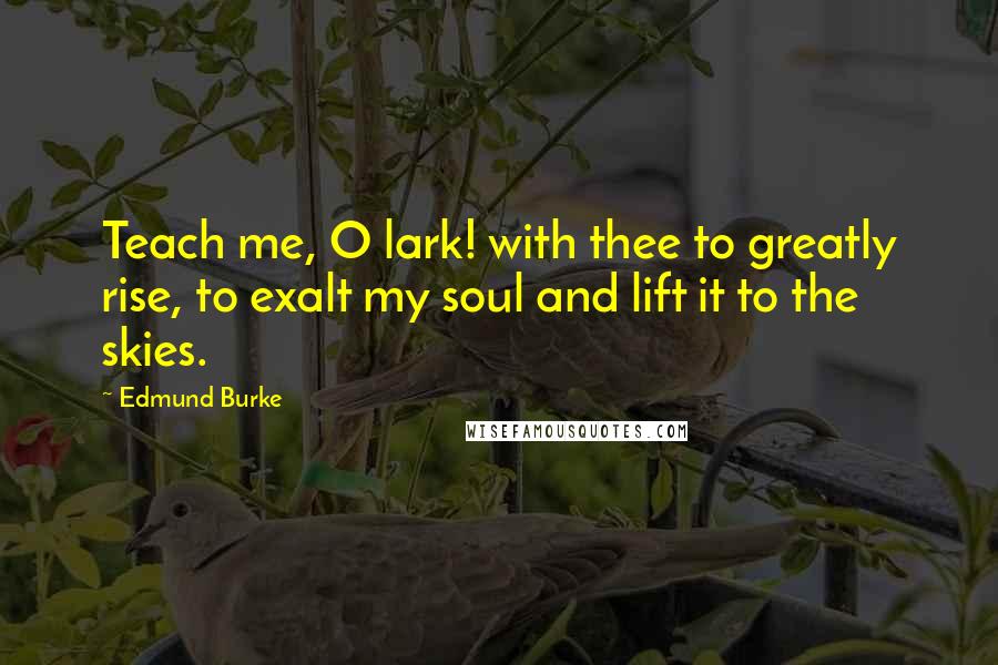 Edmund Burke Quotes: Teach me, O lark! with thee to greatly rise, to exalt my soul and lift it to the skies.