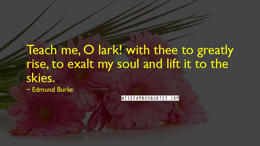 Edmund Burke Quotes: Teach me, O lark! with thee to greatly rise, to exalt my soul and lift it to the skies.