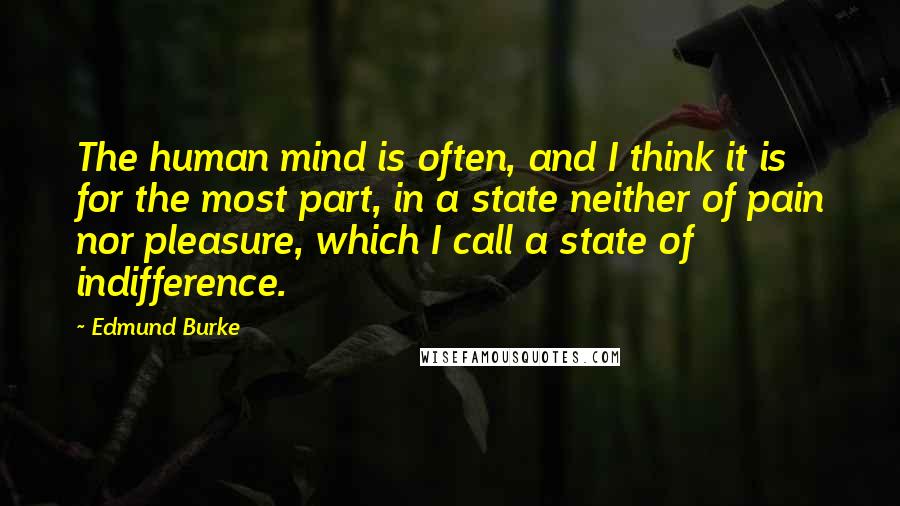 Edmund Burke Quotes: The human mind is often, and I think it is for the most part, in a state neither of pain nor pleasure, which I call a state of indifference.