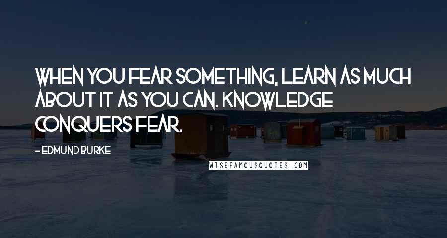 Edmund Burke Quotes: When you fear something, learn as much about it as you can. Knowledge conquers fear.
