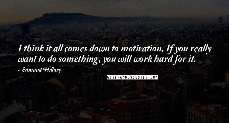 Edmund Hillary Quotes: I think it all comes down to motivation. If you really want to do something, you will work hard for it.