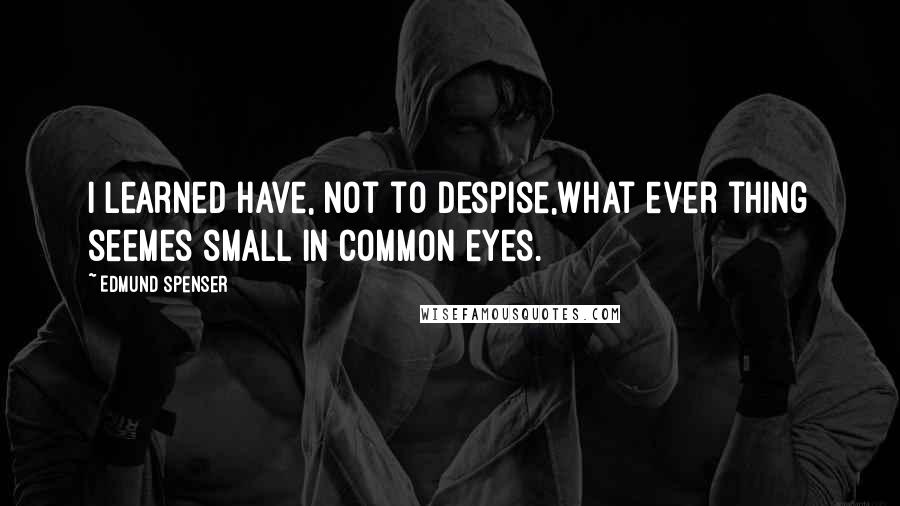 Edmund Spenser Quotes: I learned have, not to despise,What ever thing seemes small in common eyes.