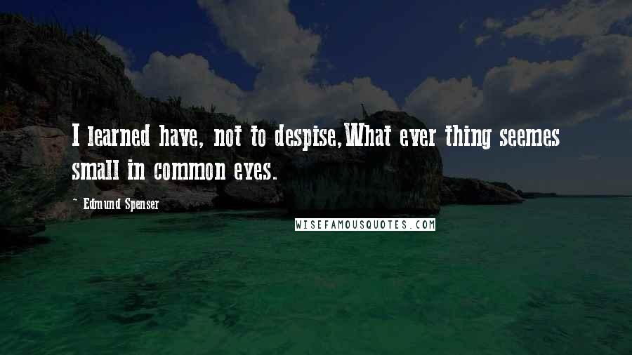 Edmund Spenser Quotes: I learned have, not to despise,What ever thing seemes small in common eyes.