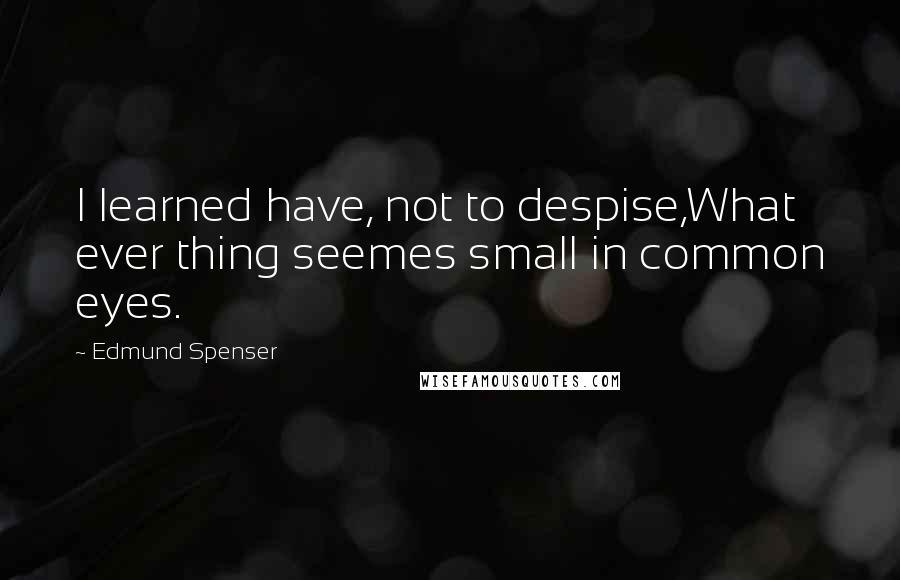 Edmund Spenser Quotes: I learned have, not to despise,What ever thing seemes small in common eyes.