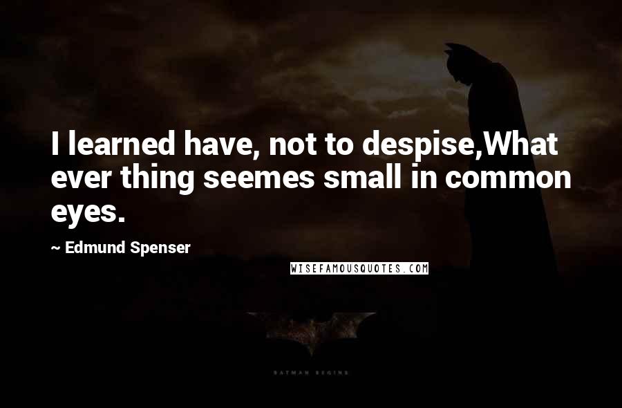 Edmund Spenser Quotes: I learned have, not to despise,What ever thing seemes small in common eyes.