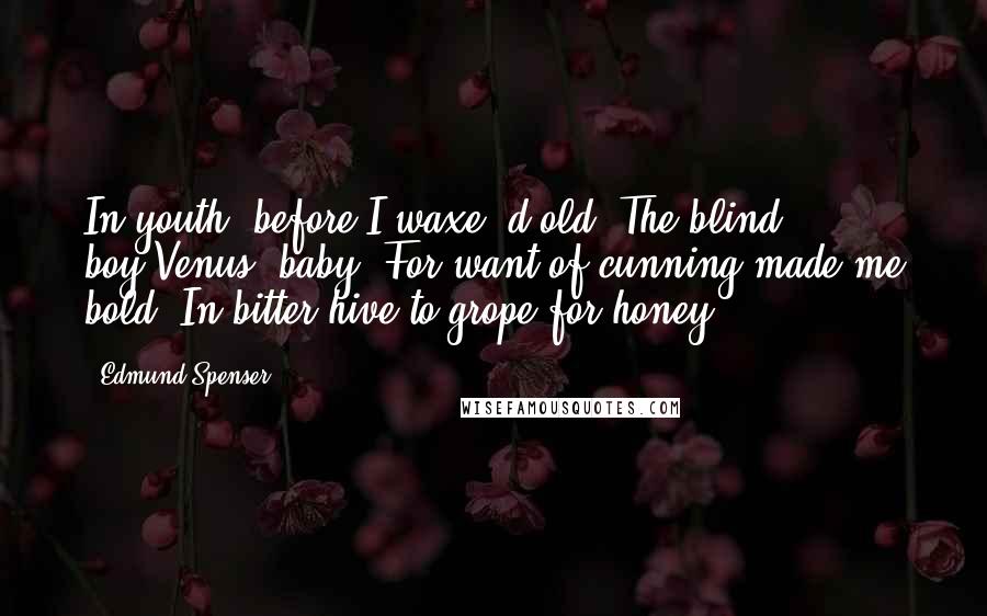 Edmund Spenser Quotes: In youth, before I waxe' d old, The blind boy,Venus' baby, For want of cunning made me bold, In bitter hive to grope for honey.