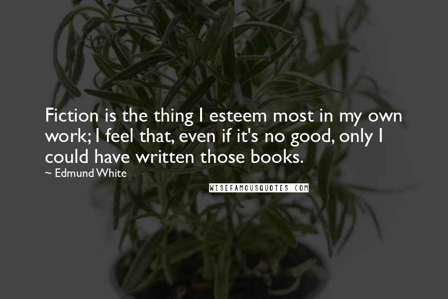 Edmund White Quotes: Fiction is the thing I esteem most in my own work; I feel that, even if it's no good, only I could have written those books.