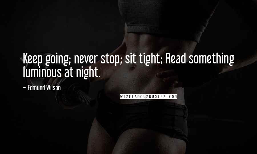 Edmund Wilson Quotes: Keep going; never stop; sit tight; Read something luminous at night.