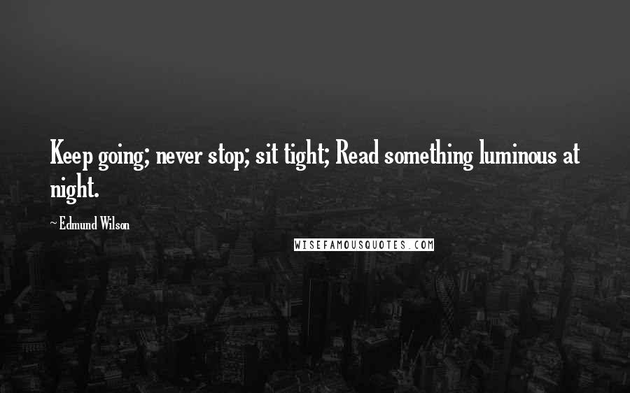 Edmund Wilson Quotes: Keep going; never stop; sit tight; Read something luminous at night.