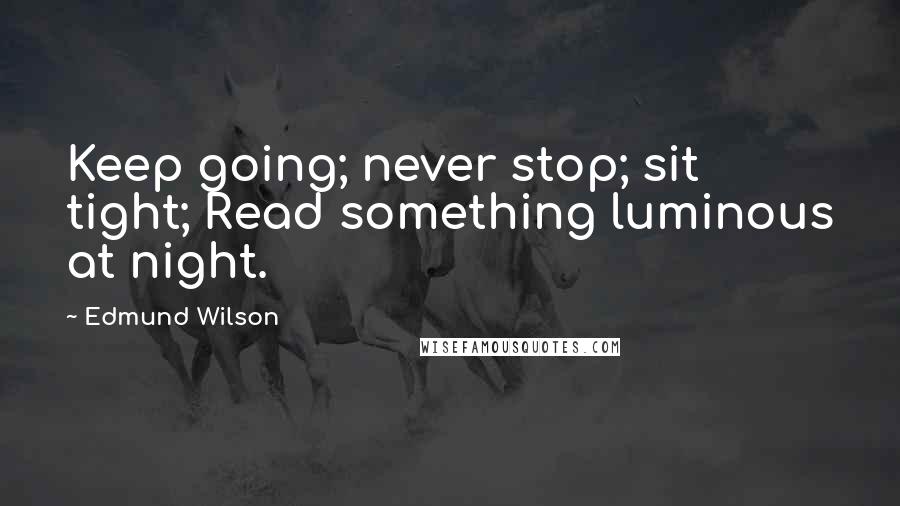 Edmund Wilson Quotes: Keep going; never stop; sit tight; Read something luminous at night.