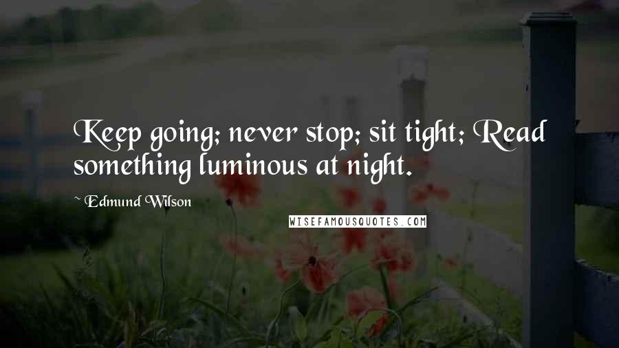 Edmund Wilson Quotes: Keep going; never stop; sit tight; Read something luminous at night.