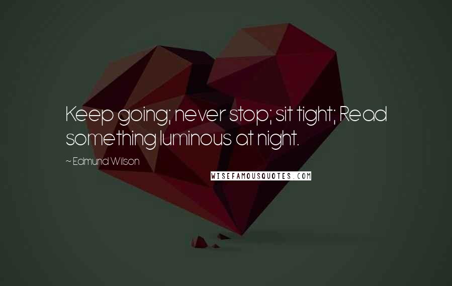 Edmund Wilson Quotes: Keep going; never stop; sit tight; Read something luminous at night.