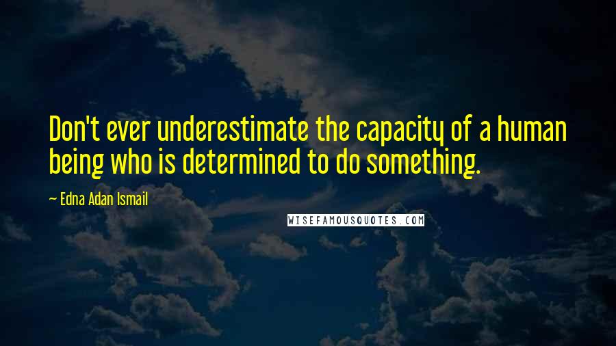 Edna Adan Ismail Quotes: Don't ever underestimate the capacity of a human being who is determined to do something.