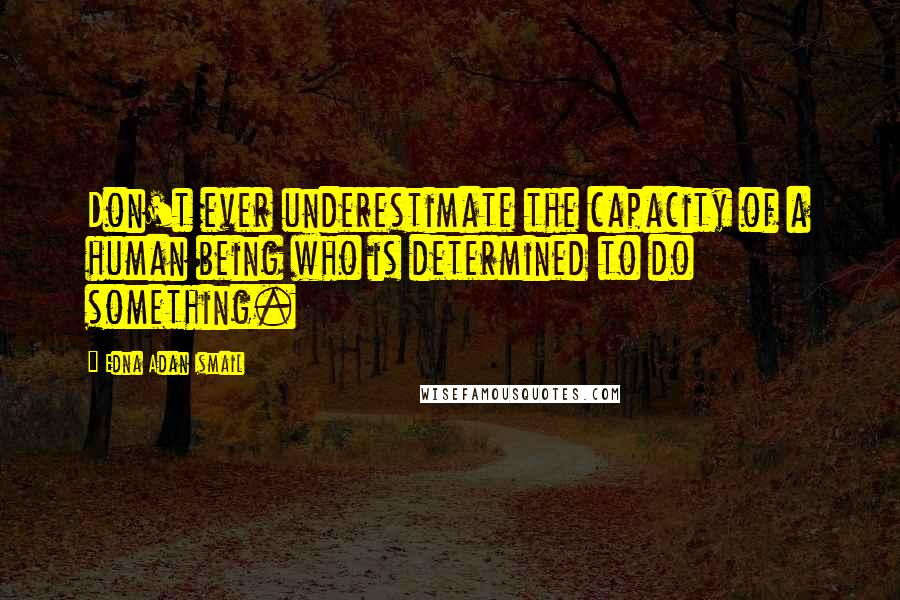 Edna Adan Ismail Quotes: Don't ever underestimate the capacity of a human being who is determined to do something.