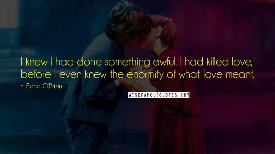 Edna O'Brien Quotes: I knew I had done something awful. I had killed love, before I even knew the enormity of what love meant.