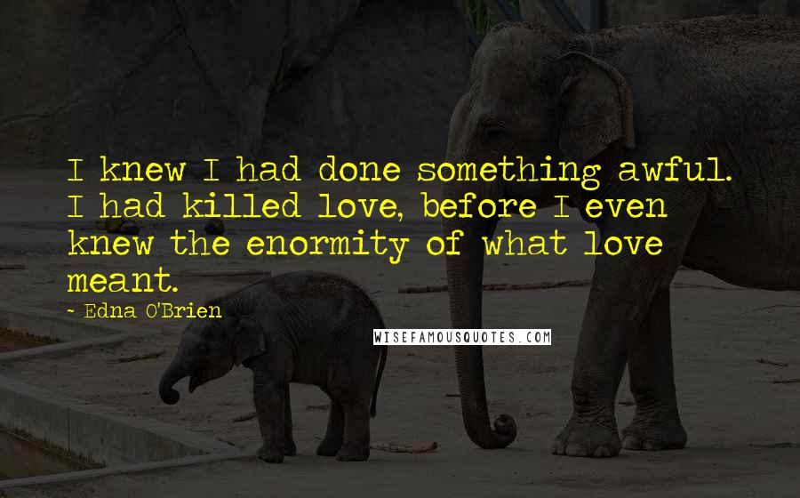 Edna O'Brien Quotes: I knew I had done something awful. I had killed love, before I even knew the enormity of what love meant.