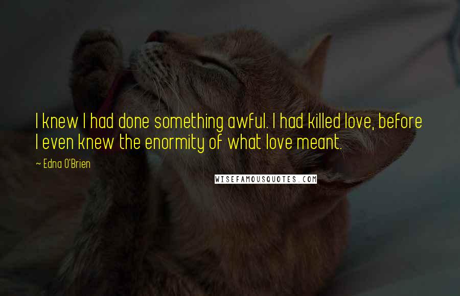 Edna O'Brien Quotes: I knew I had done something awful. I had killed love, before I even knew the enormity of what love meant.