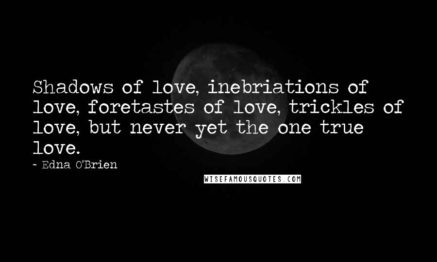 Edna O'Brien Quotes: Shadows of love, inebriations of love, foretastes of love, trickles of love, but never yet the one true love.