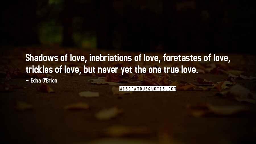 Edna O'Brien Quotes: Shadows of love, inebriations of love, foretastes of love, trickles of love, but never yet the one true love.