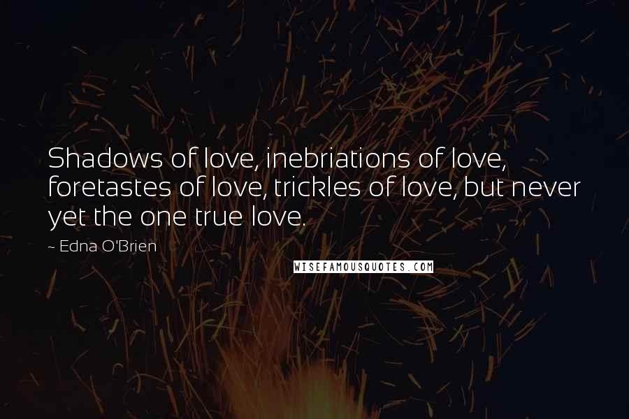 Edna O'Brien Quotes: Shadows of love, inebriations of love, foretastes of love, trickles of love, but never yet the one true love.