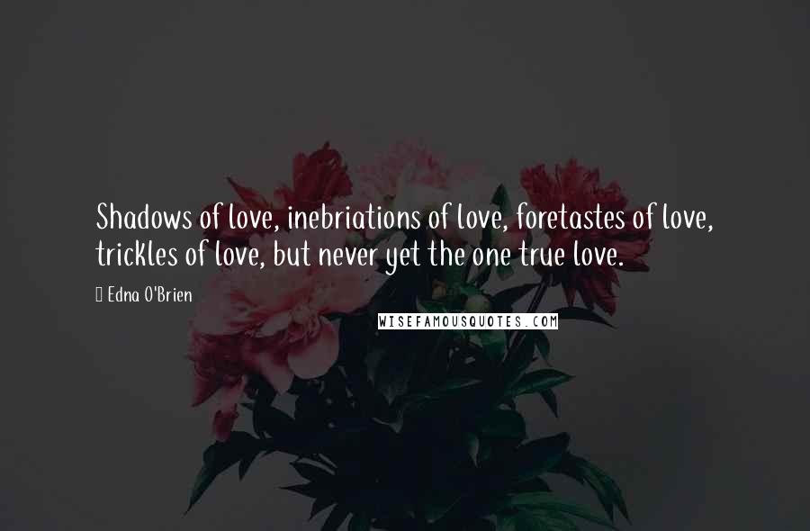 Edna O'Brien Quotes: Shadows of love, inebriations of love, foretastes of love, trickles of love, but never yet the one true love.