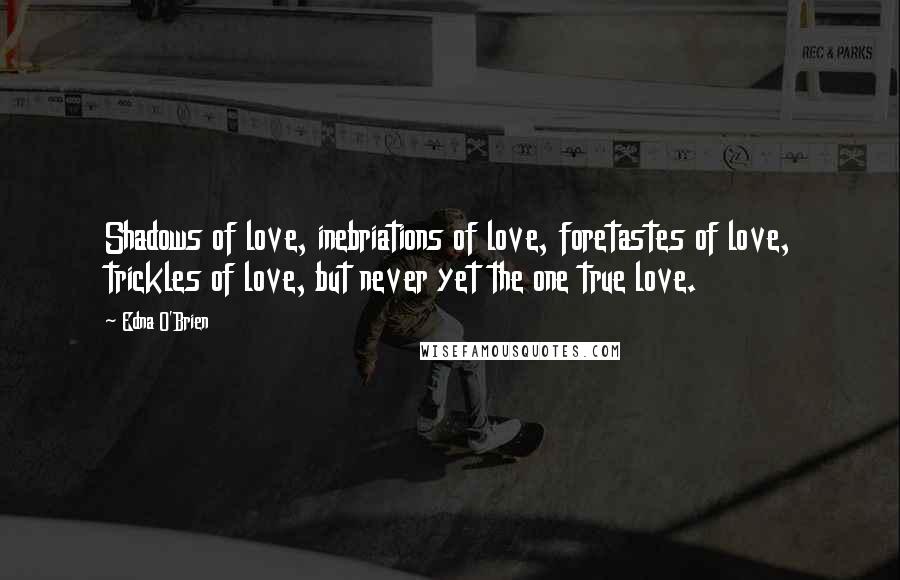 Edna O'Brien Quotes: Shadows of love, inebriations of love, foretastes of love, trickles of love, but never yet the one true love.