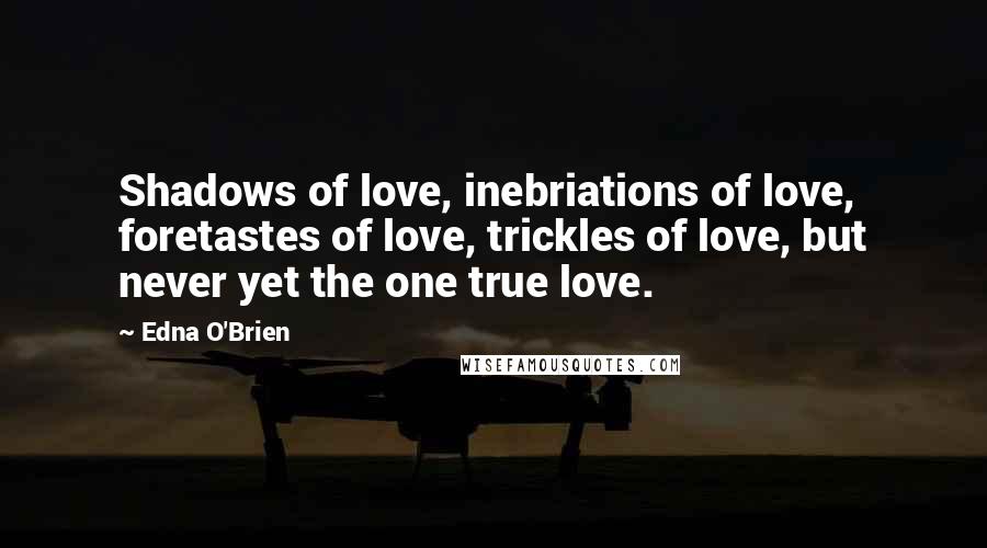 Edna O'Brien Quotes: Shadows of love, inebriations of love, foretastes of love, trickles of love, but never yet the one true love.