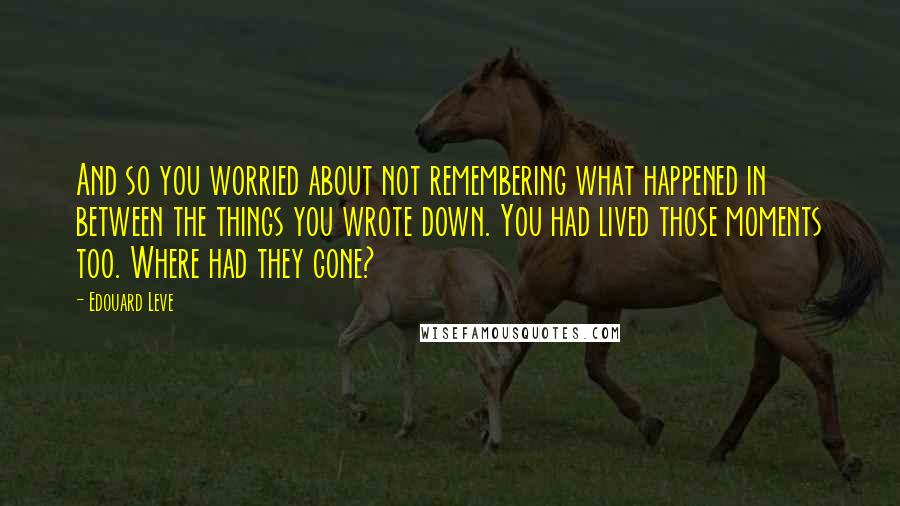 Edouard Leve Quotes: And so you worried about not remembering what happened in between the things you wrote down. You had lived those moments too. Where had they gone?