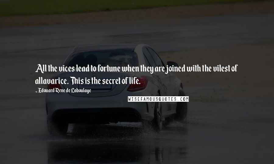 Edouard Rene De Laboulaye Quotes: All the vices lead to fortune when they are joined with the vilest of allavarice. This is the secret of life.