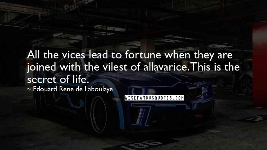 Edouard Rene De Laboulaye Quotes: All the vices lead to fortune when they are joined with the vilest of allavarice. This is the secret of life.