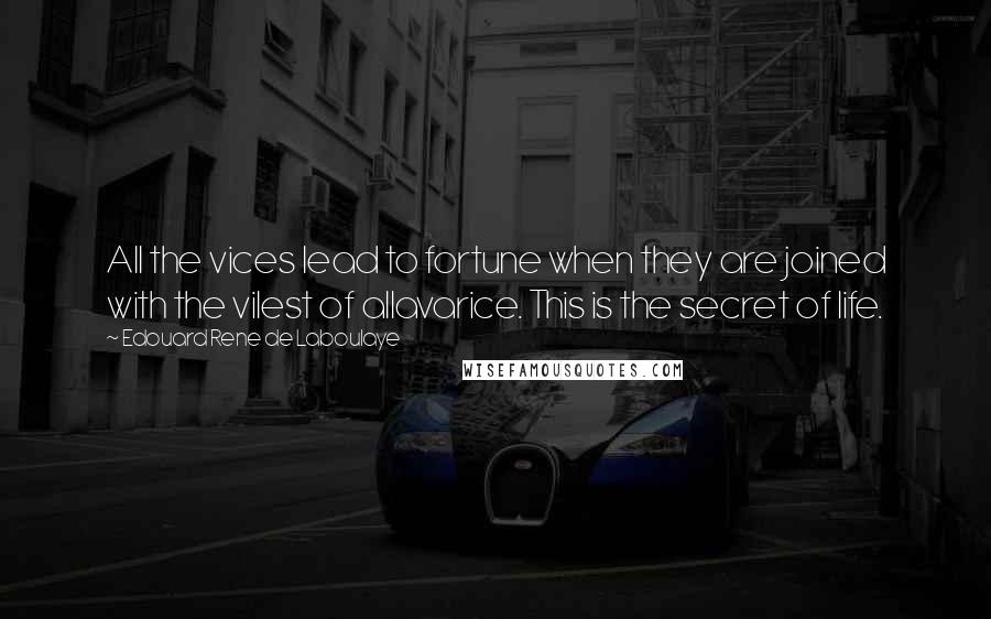 Edouard Rene De Laboulaye Quotes: All the vices lead to fortune when they are joined with the vilest of allavarice. This is the secret of life.