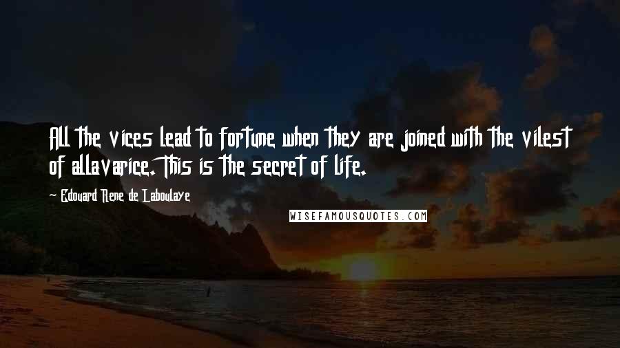 Edouard Rene De Laboulaye Quotes: All the vices lead to fortune when they are joined with the vilest of allavarice. This is the secret of life.