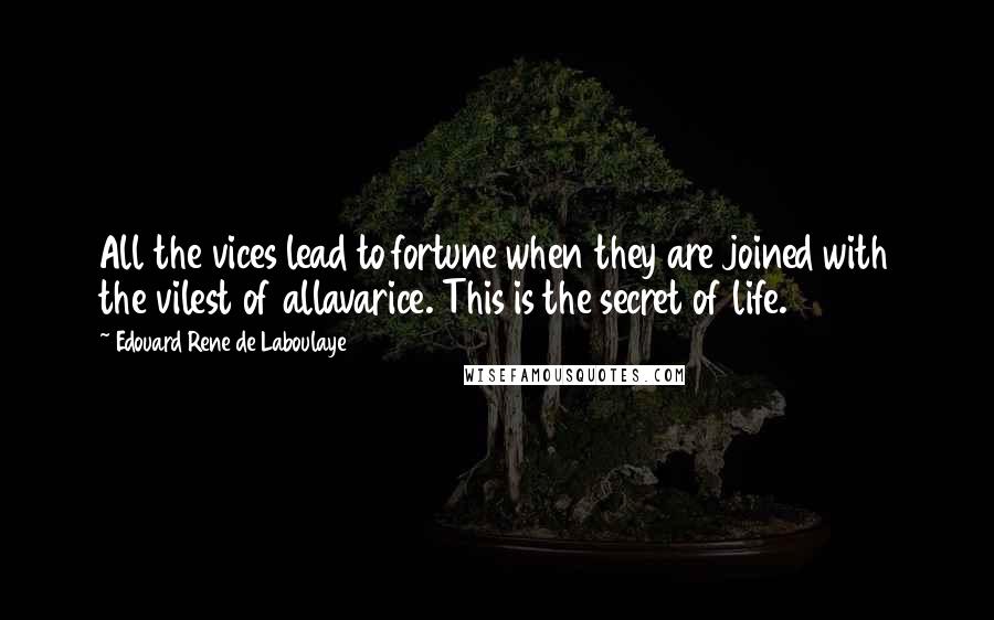 Edouard Rene De Laboulaye Quotes: All the vices lead to fortune when they are joined with the vilest of allavarice. This is the secret of life.