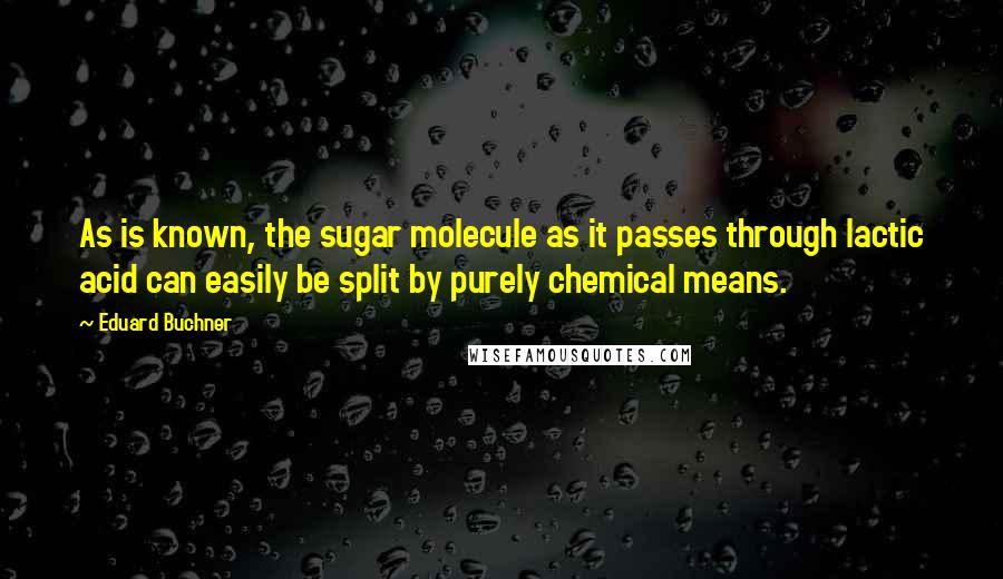 Eduard Buchner Quotes: As is known, the sugar molecule as it passes through lactic acid can easily be split by purely chemical means.