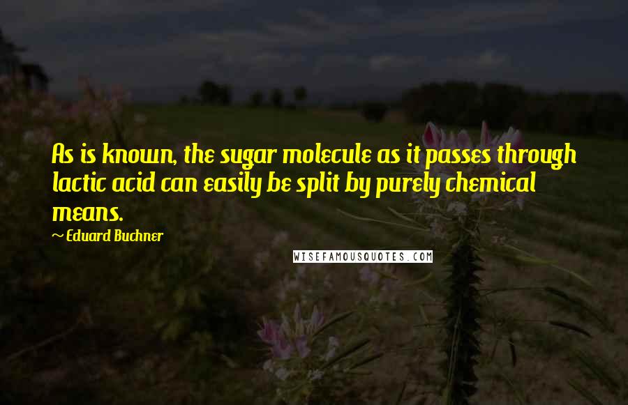 Eduard Buchner Quotes: As is known, the sugar molecule as it passes through lactic acid can easily be split by purely chemical means.