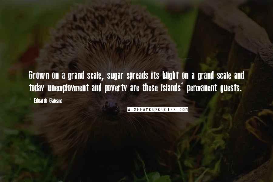 Eduardo Galeano Quotes: Grown on a grand scale, sugar spreads its blight on a grand scale and today unemployment and poverty are these islands' permanent guests.