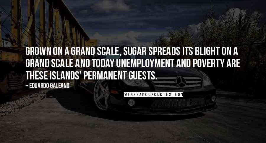 Eduardo Galeano Quotes: Grown on a grand scale, sugar spreads its blight on a grand scale and today unemployment and poverty are these islands' permanent guests.