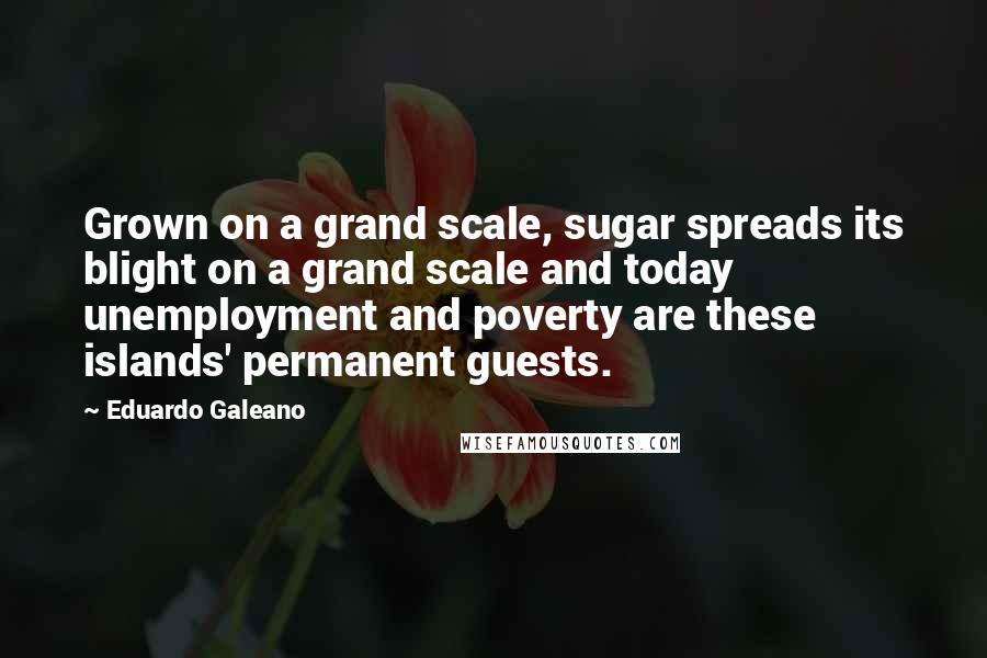 Eduardo Galeano Quotes: Grown on a grand scale, sugar spreads its blight on a grand scale and today unemployment and poverty are these islands' permanent guests.